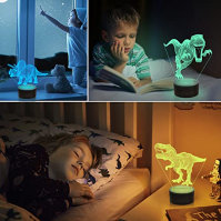 CooPark Dinosauří dárky, T Rex 3D noční světlo Illusion Lamp (4 Pattern Dino) s dálkovým ovládáním 16 barev měnící se dekorativn